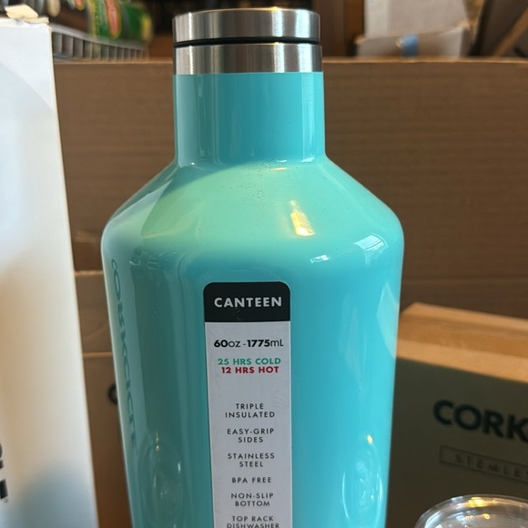 Uline Branded-Stainless Steel Corkcicle Canteen w/4 Stemless Tumbler - Turquoise - Picture 2 of 4